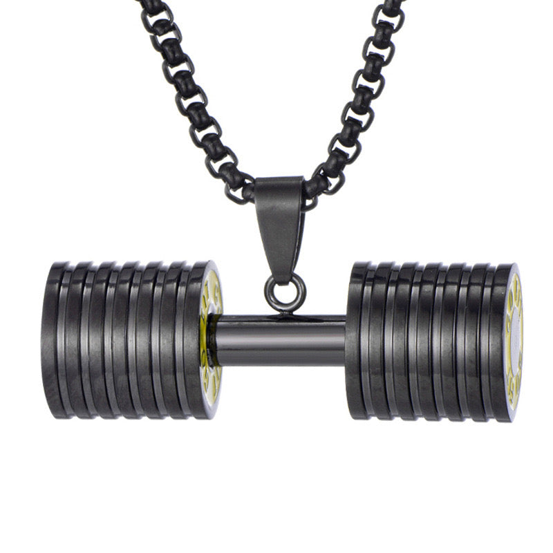 Men Black Tone Stainless Steel Dumbbell Pendant Necklace