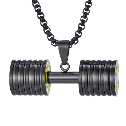 Men Black Tone Stainless Steel Dumbbell Pendant Necklace