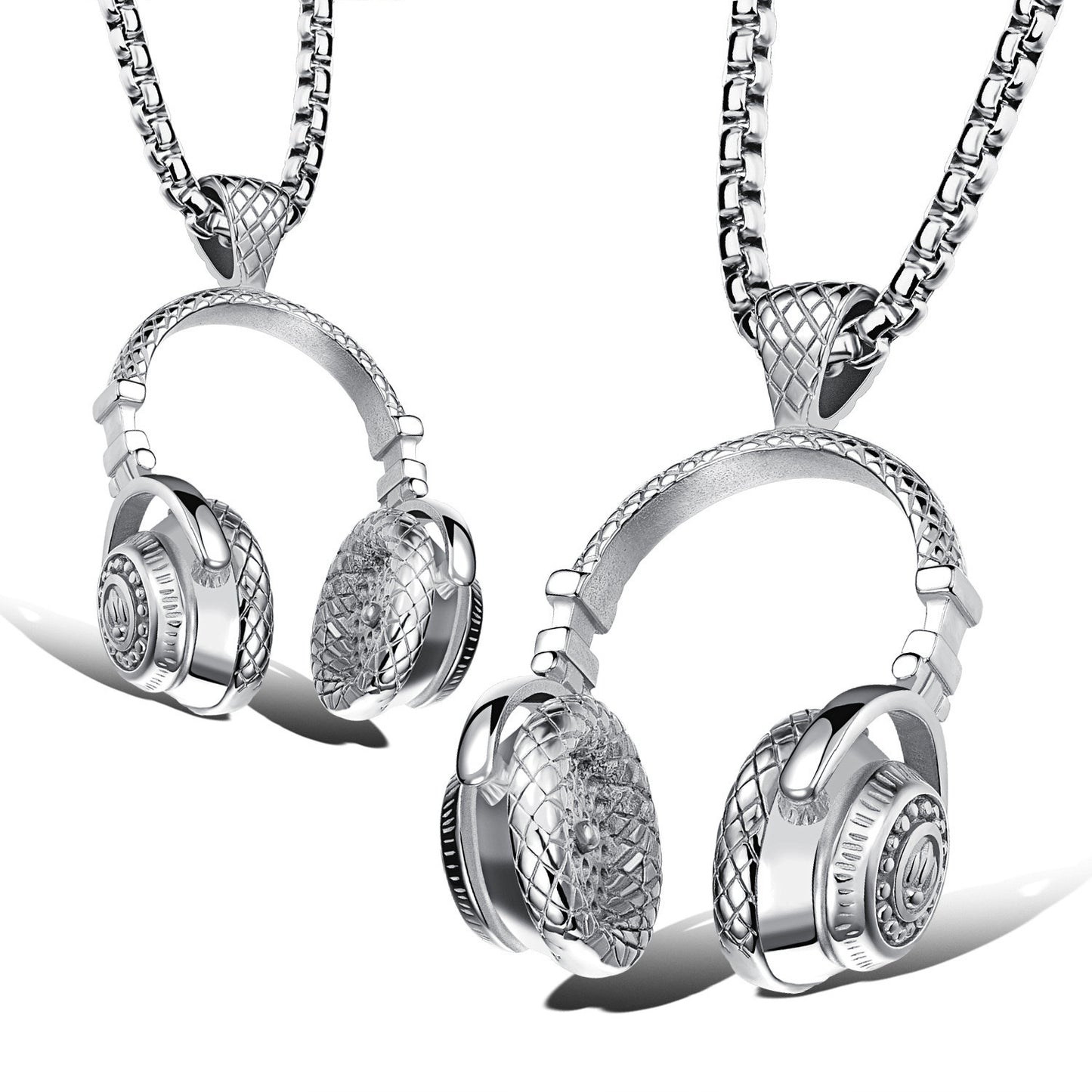 Men Silver Tone Stainless Steel Headphone Pendant Necklace