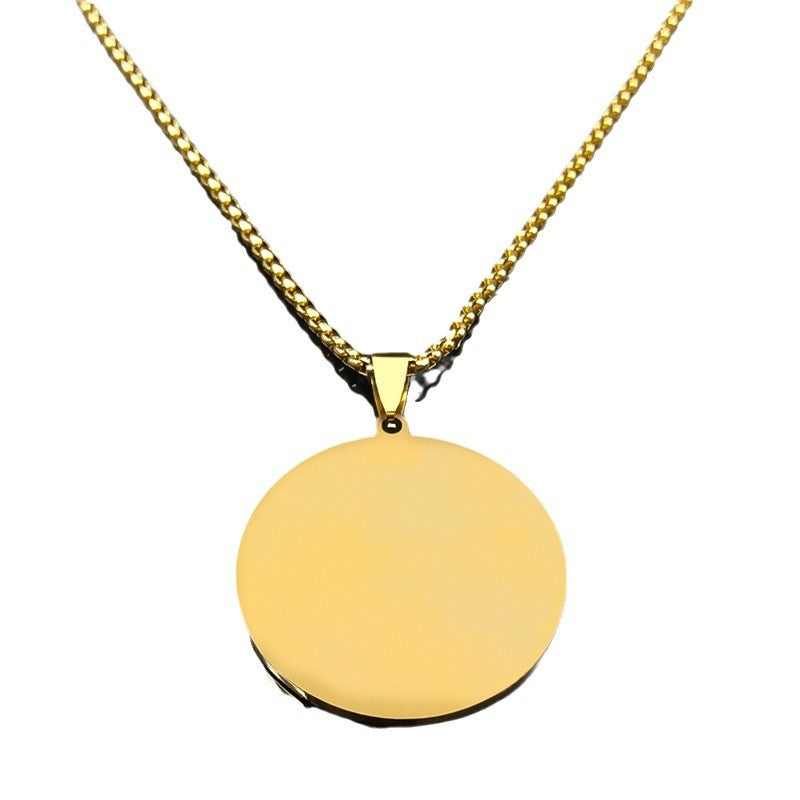 Men Gold Tone Stainless Steel Compass Pendant Necklace with Rhinestone Detail