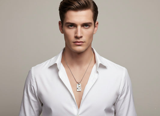 Men Silver Tone Stainless Steel Square Gaming Console Pendant Necklace
