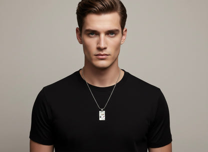 Men Silver Tone Stainless Steel Square Gaming Console Pendant Necklace