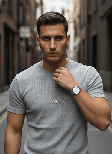 Men Silver Tone Stainless Steel Gaming Console Pendant Necklace