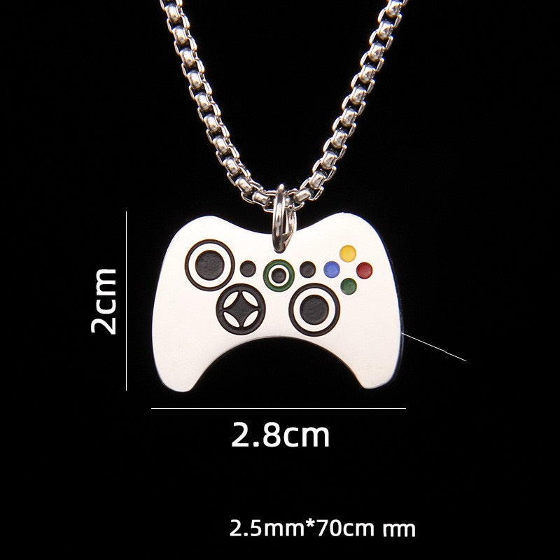 Men Silver Tone Stainless Steel Gaming Console Pendant Necklace