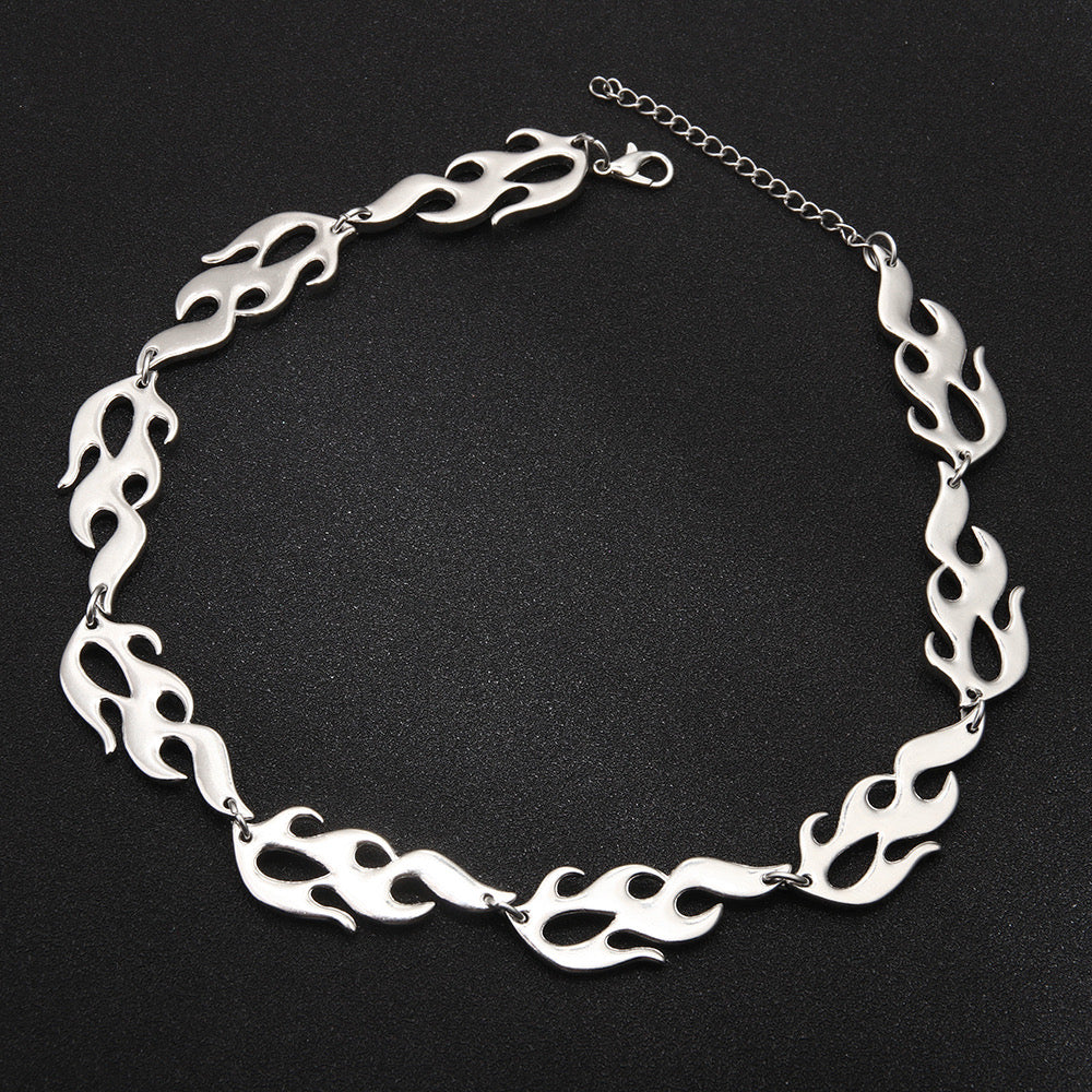 Men Silver Tone flame link statement chain