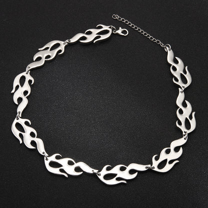 Men Silver Tone flame link statement chain