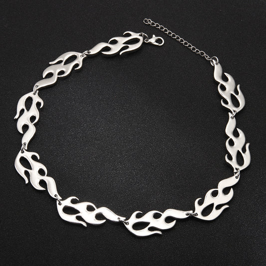 Men Silver Tone flame link statement chain