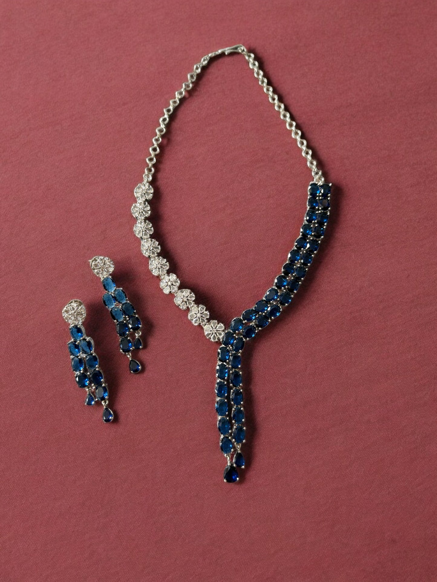 Rhodium Plated Statement Cubic Zirconia Stone Studded Jewellery Set