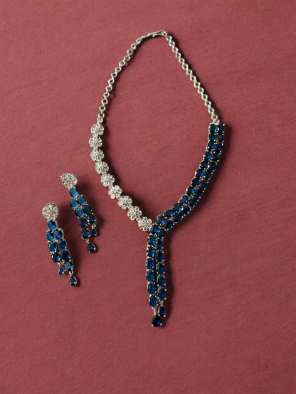 Rhodium Plated Statement Cubic Zirconia Stone Studded Jewellery Set