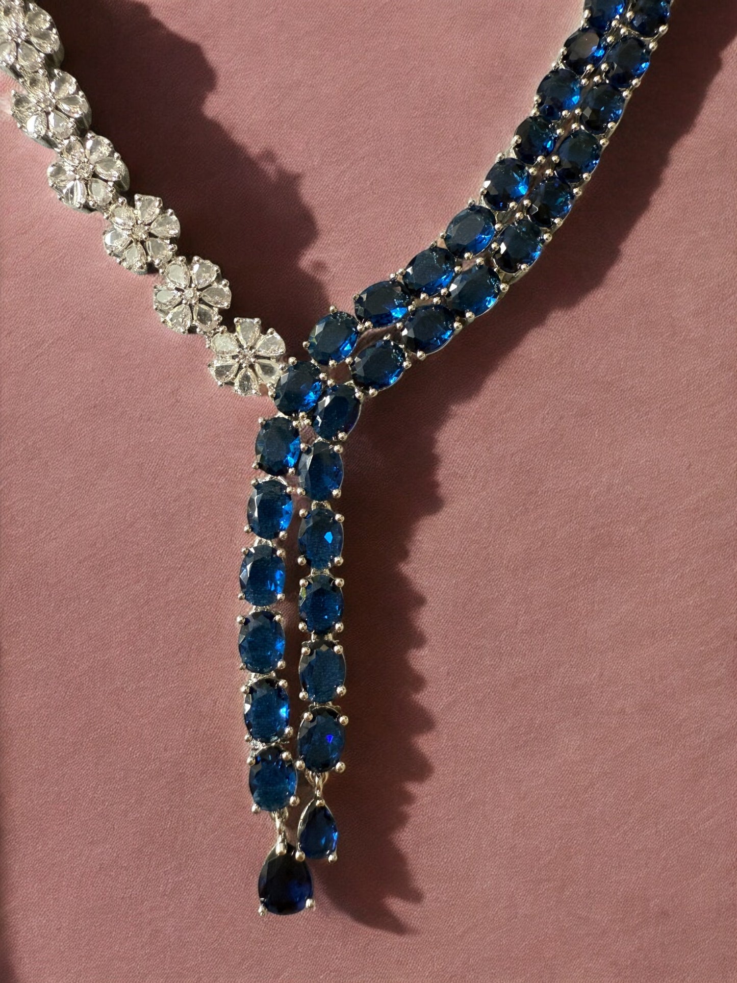 Rhodium Plated Statement Cubic Zirconia Stone Studded Jewellery Set