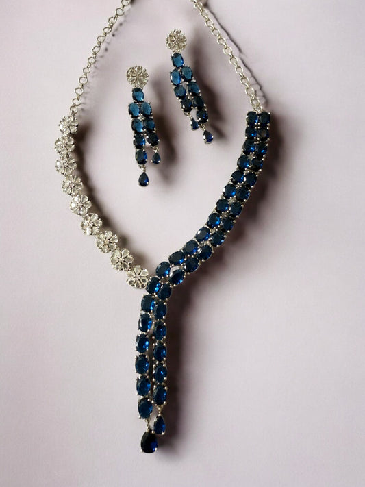 Rhodium Plated Statement Cubic Zirconia Stone Studded Jewellery Set