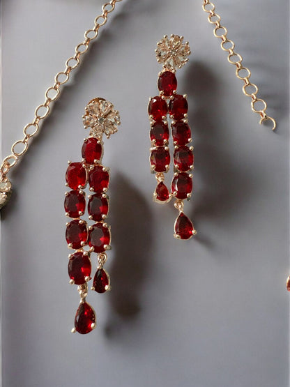 Rhodium Plated Statement Cubic Zirconia Stone Studded Jewellery Set