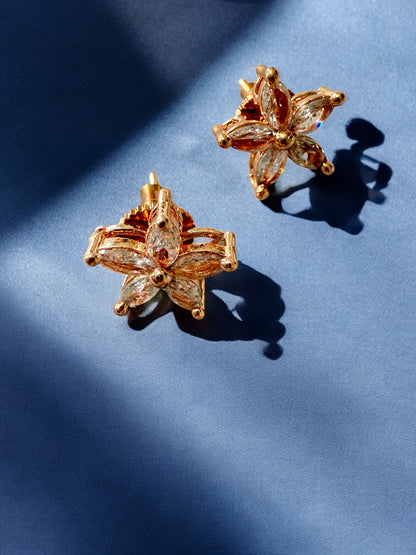 Gold-Toned Floral Necklace Set with Stone-Studded Detailing & Matching Stud Earrings – Festive Elegance Redefined