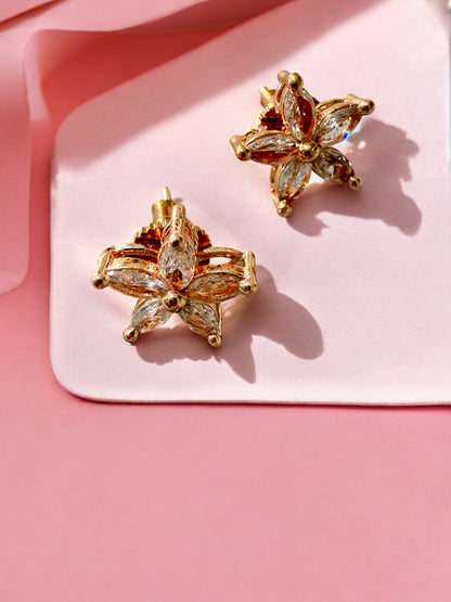 Gold-Toned Floral Necklace Set with Stone-Studded Detailing & Matching Stud Earrings – Festive Elegance Redefined