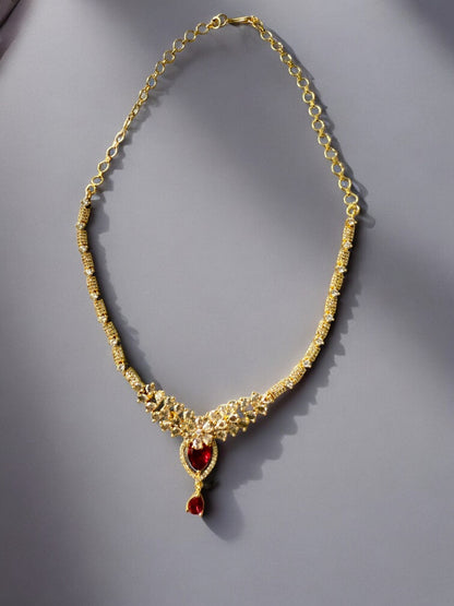 Gold Plated Stone-Studded Necklace Set with Matching Earrings