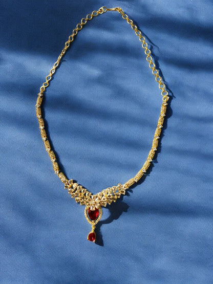 Gold Plated Stone-Studded Necklace Set with Matching Earrings