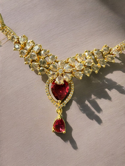 Gold Plated Stone-Studded Necklace Set with Matching Earrings