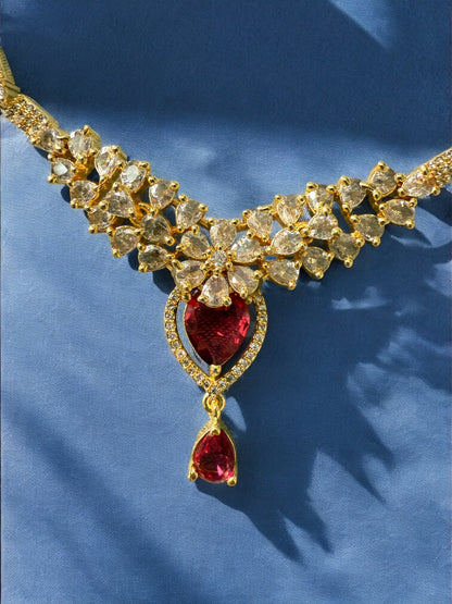 Gold Plated Stone-Studded Necklace Set with Matching Earrings