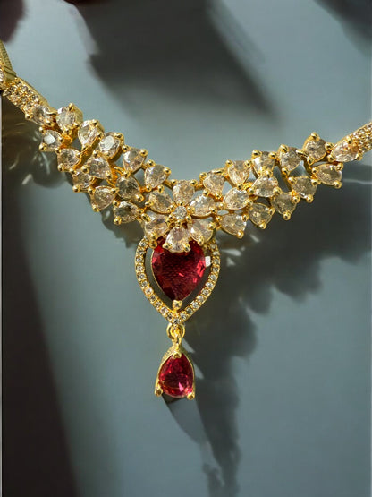 Gold Plated Stone-Studded Necklace Set with Matching Earrings