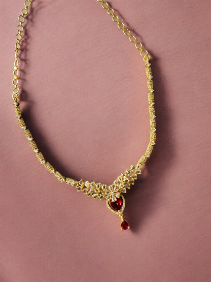 Gold Plated Stone-Studded Necklace Set with Matching Earrings