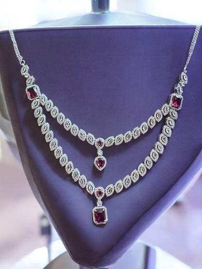 Ruby Red Layered Premium Stone Studded Necklace Set
