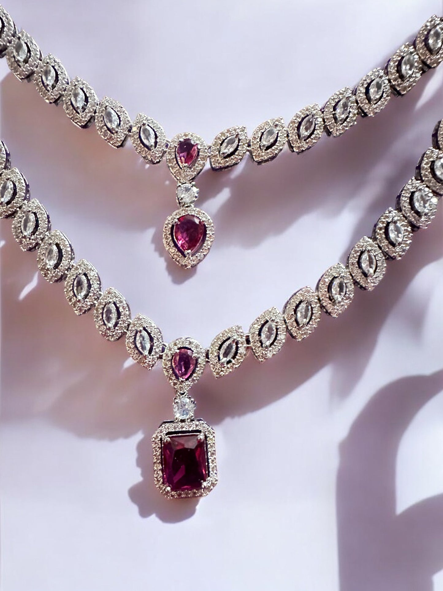 Ruby Red Layered Premium Stone Studded Necklace Set