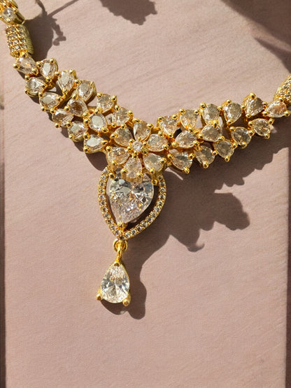 Gold Plated Stone-Studded Necklace Set with Matching Earrings