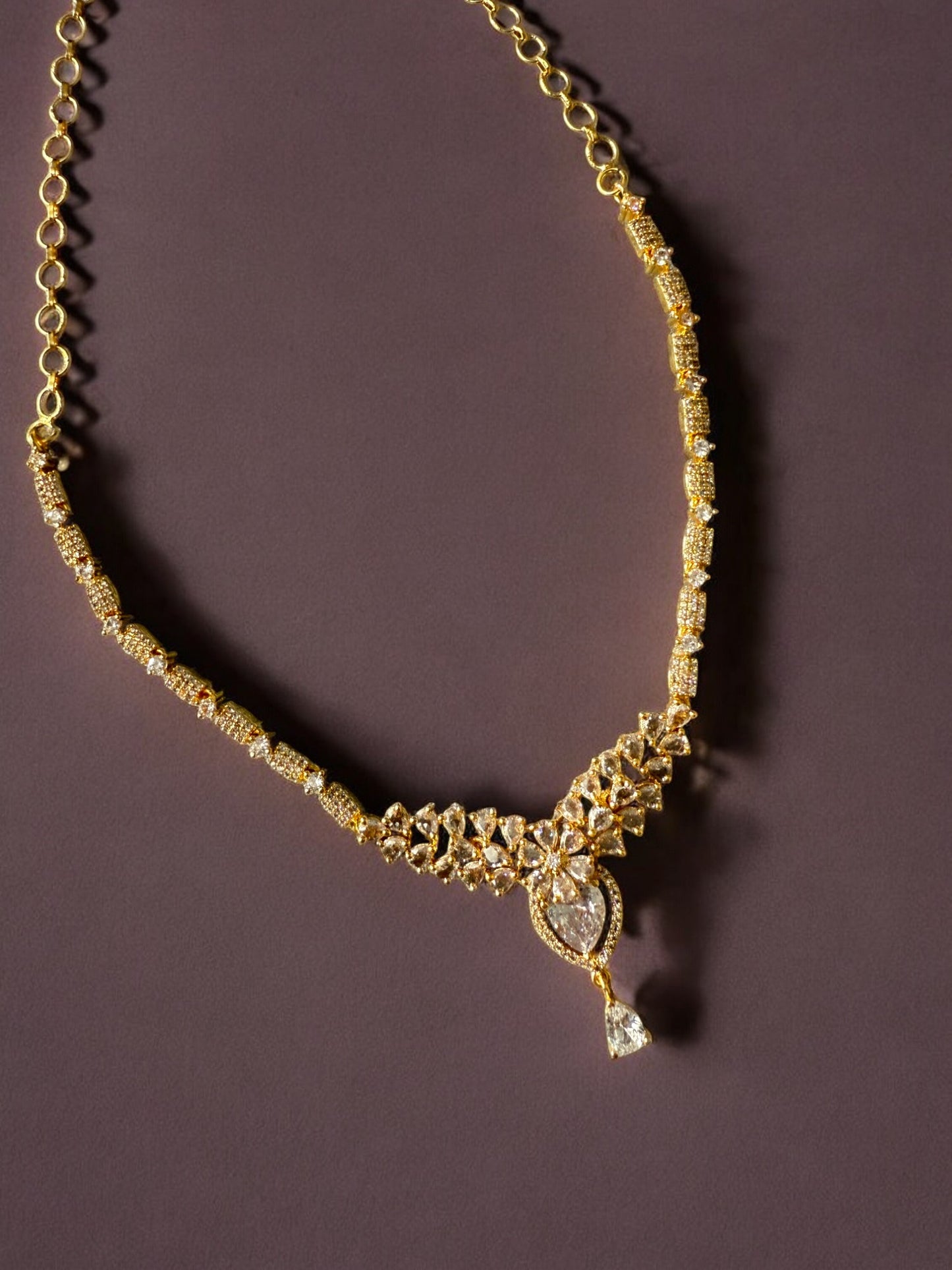 Gold Plated Stone-Studded Necklace Set with Matching Earrings