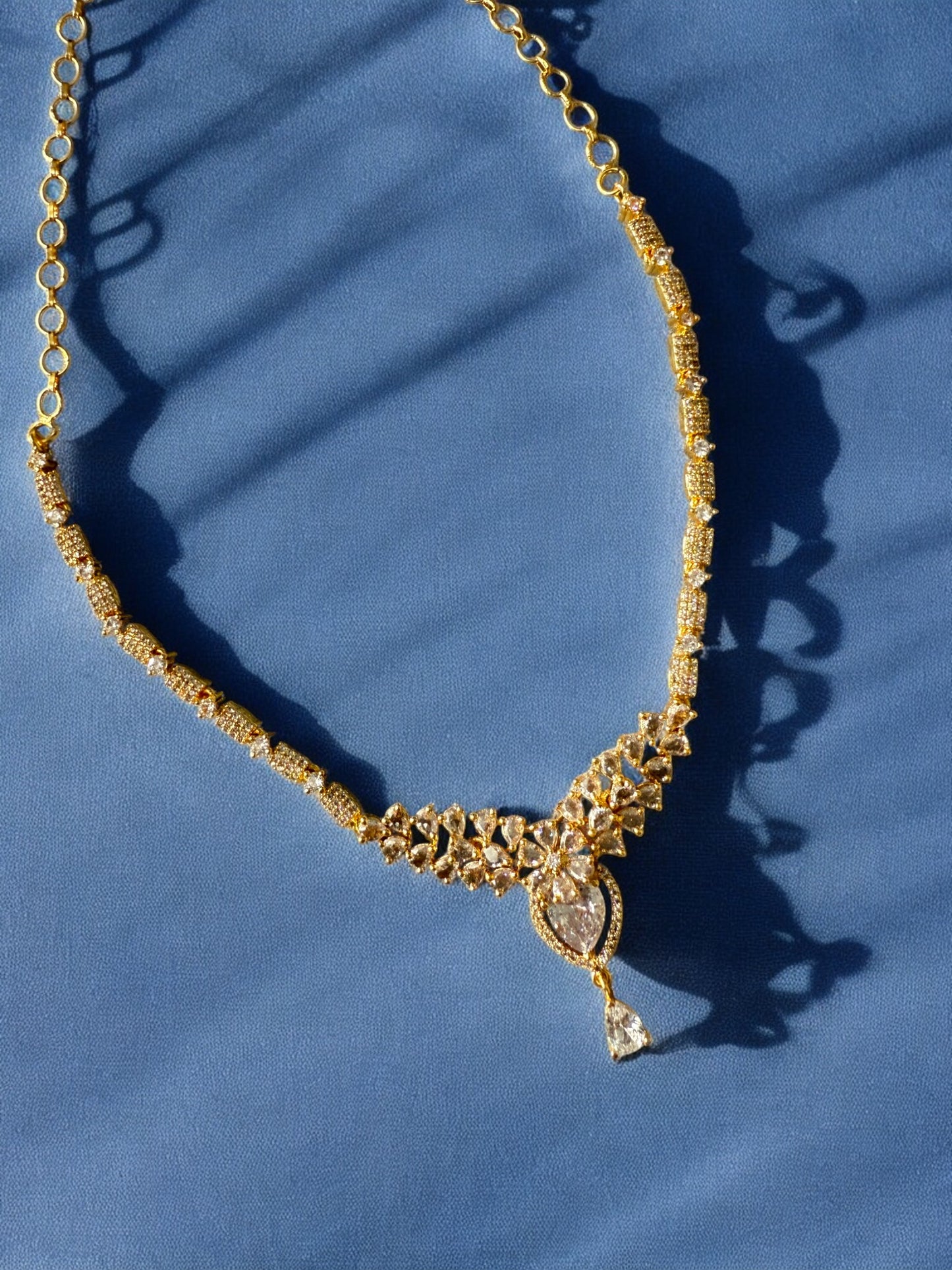 Gold Plated Stone-Studded Necklace Set with Matching Earrings
