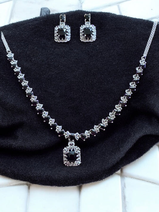 Rhodium Plated Silver Black Jewel Set 