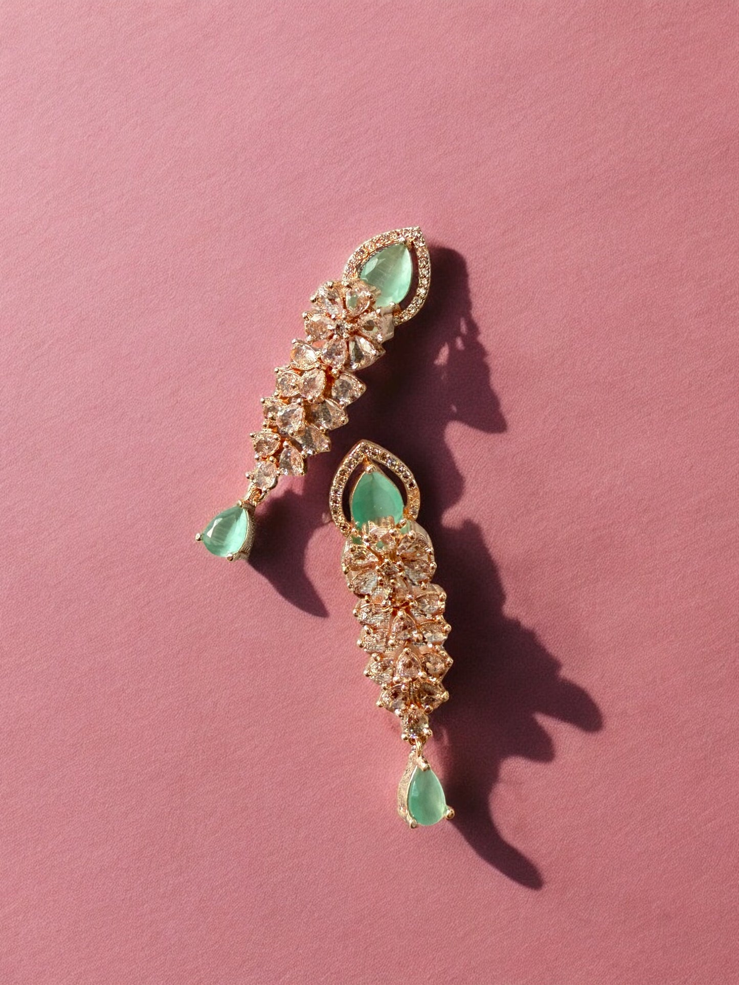 Gold Plated Mint Stone-Studded Necklace Set with Matching Earrings