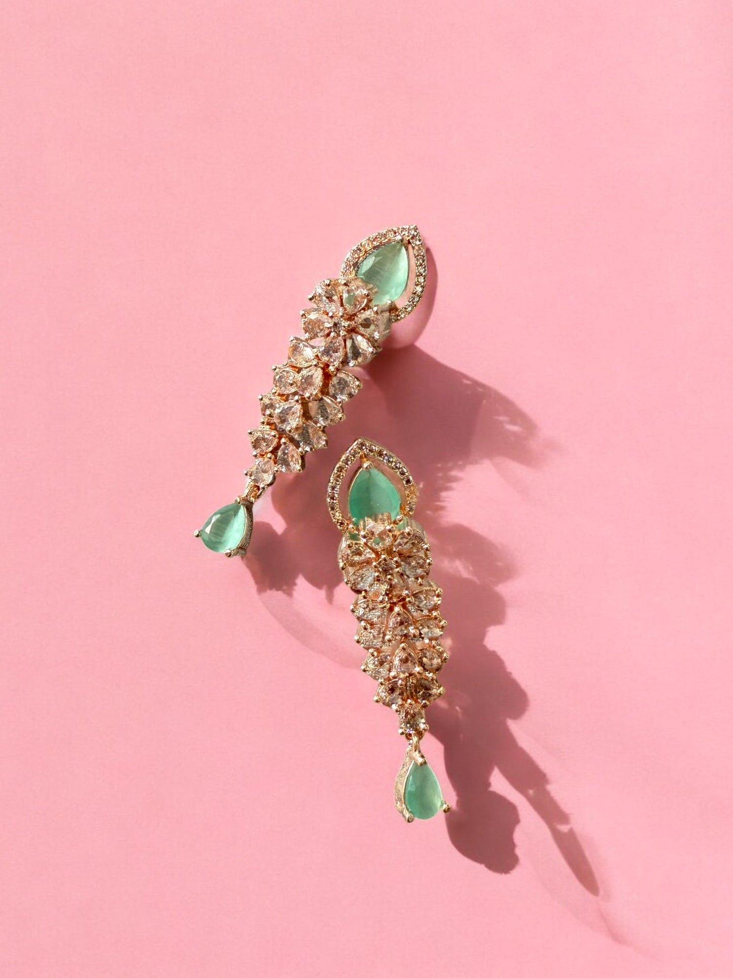 Gold Plated Mint Stone-Studded Necklace Set with Matching Earrings