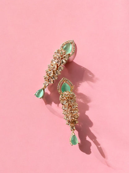 Gold Plated Mint Stone-Studded Necklace Set with Matching Earrings