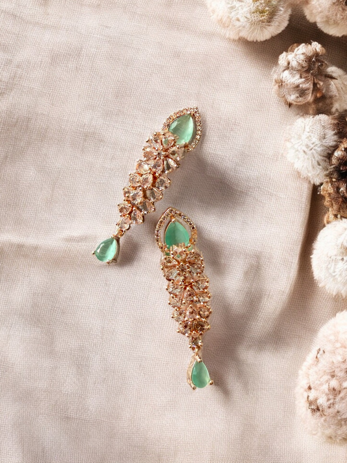 Gold Plated Mint Stone-Studded Necklace Set with Matching Earrings