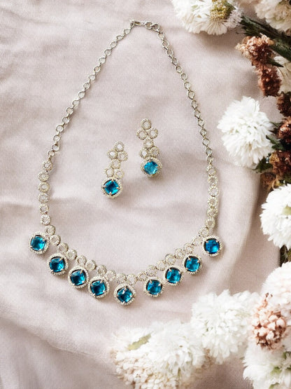 Blue Stone-Studded Necklace Set with Matching Earrings