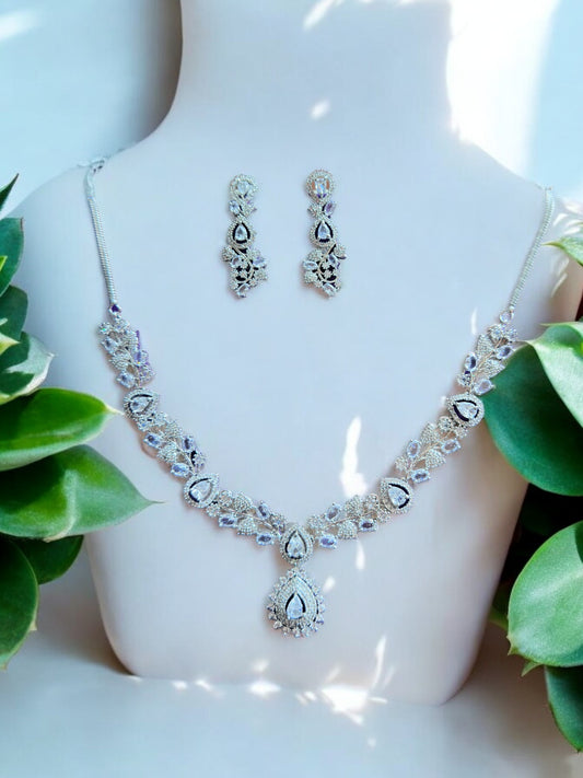 Silver Premium Stone Studded Necklace Set