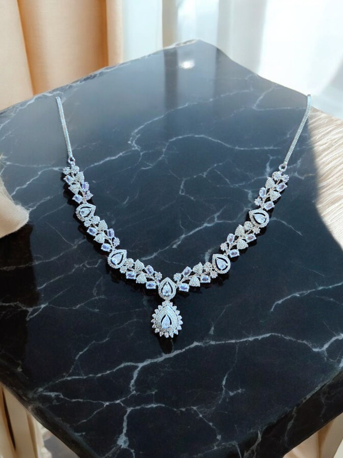 Silver Premium Stone Studded Necklace Set