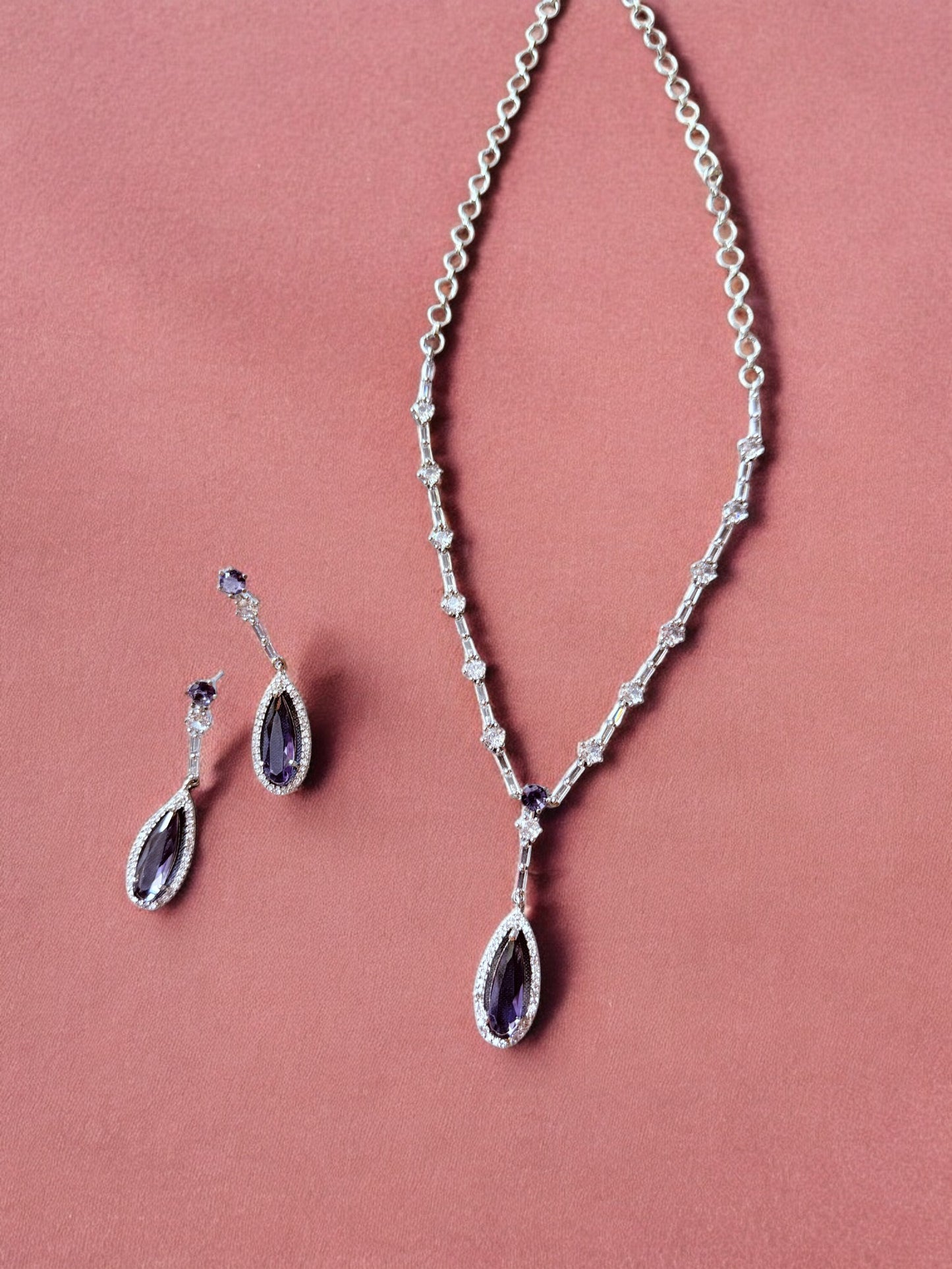 Classic Stone-Studded Necklace Set with Matching Earrings