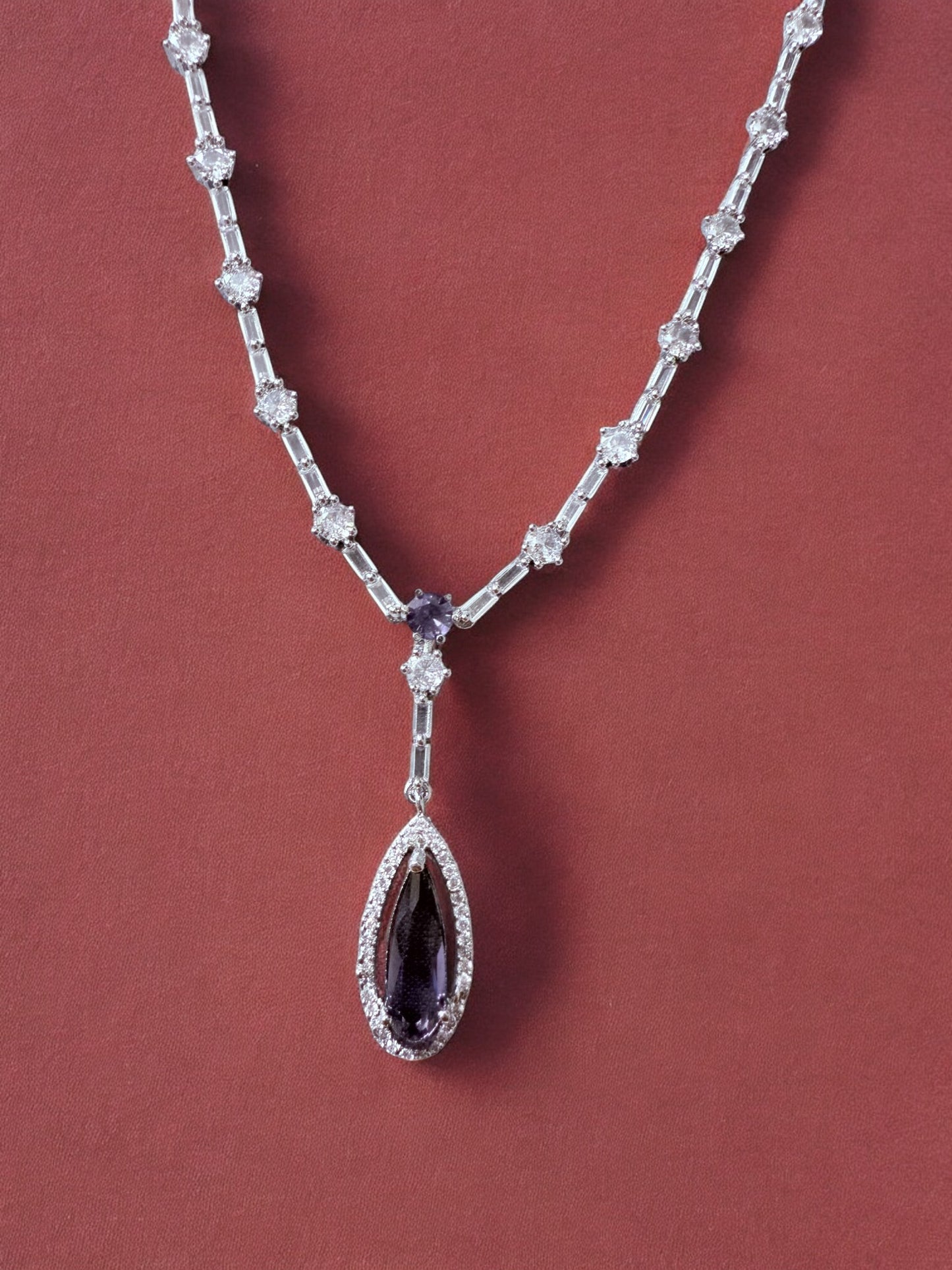 Classic Stone-Studded Necklace Set with Matching Earrings