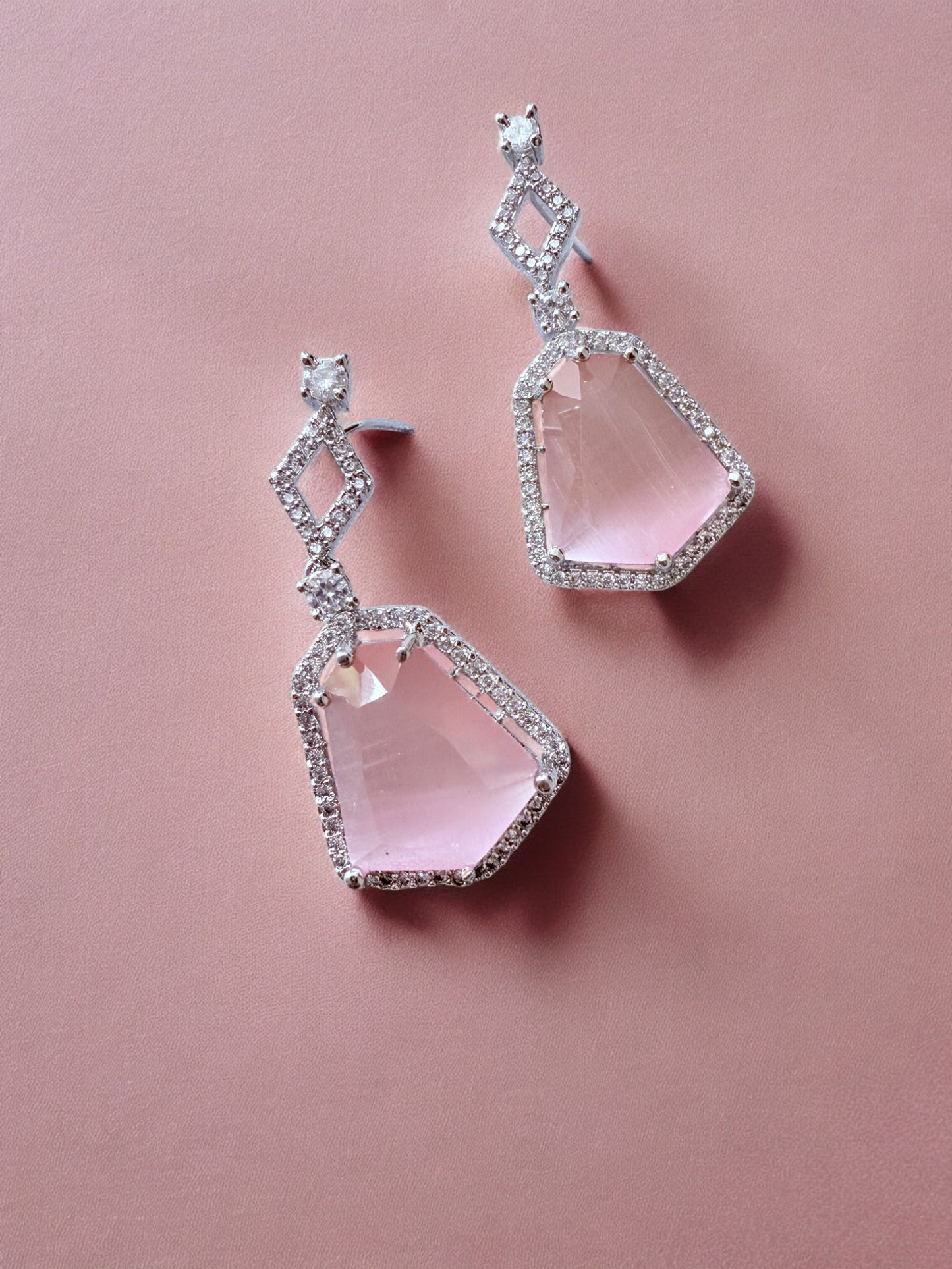 Pink Stone-Studded Necklace Set with Matching Earrings