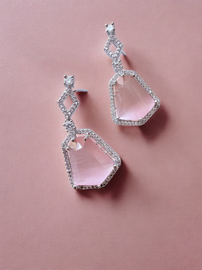 Pink Stone-Studded Necklace Set with Matching Earrings