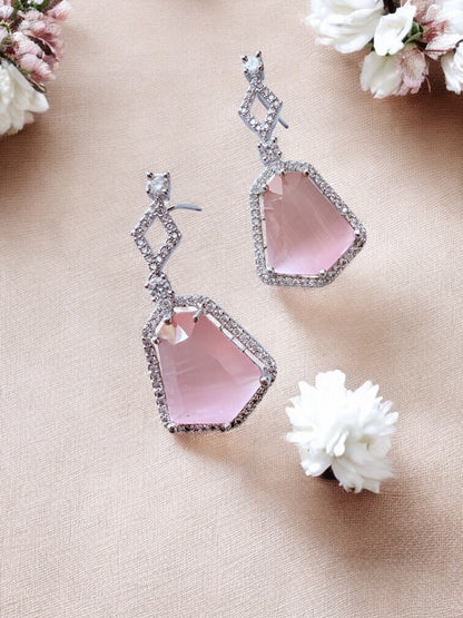 Pink Stone-Studded Necklace Set with Matching Earrings