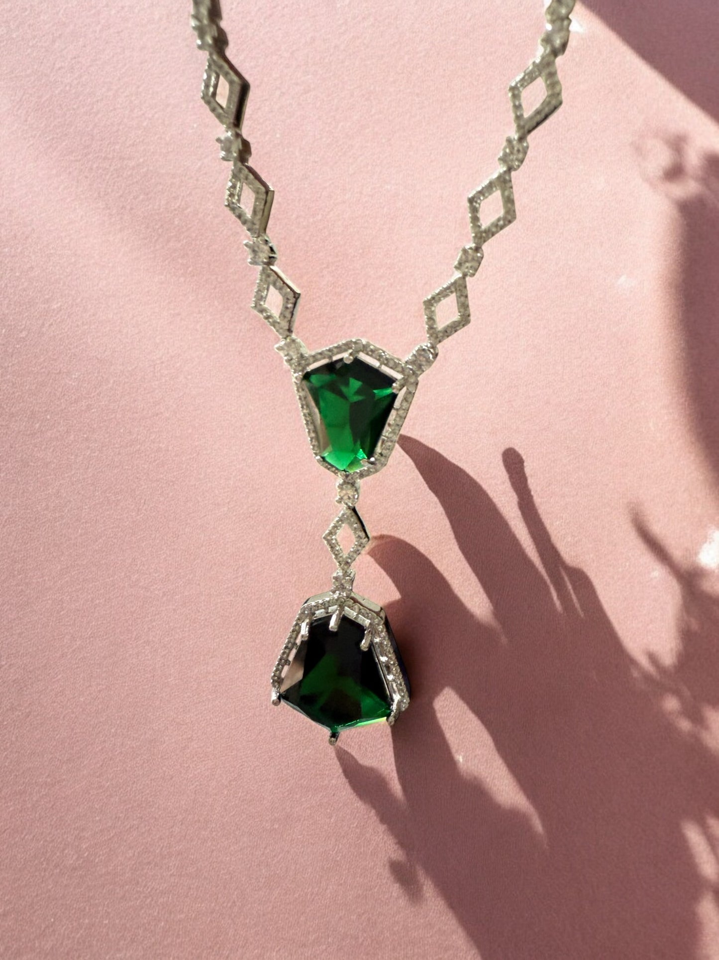 Emerald Stone-Studded Necklace Set with Matching Earrings