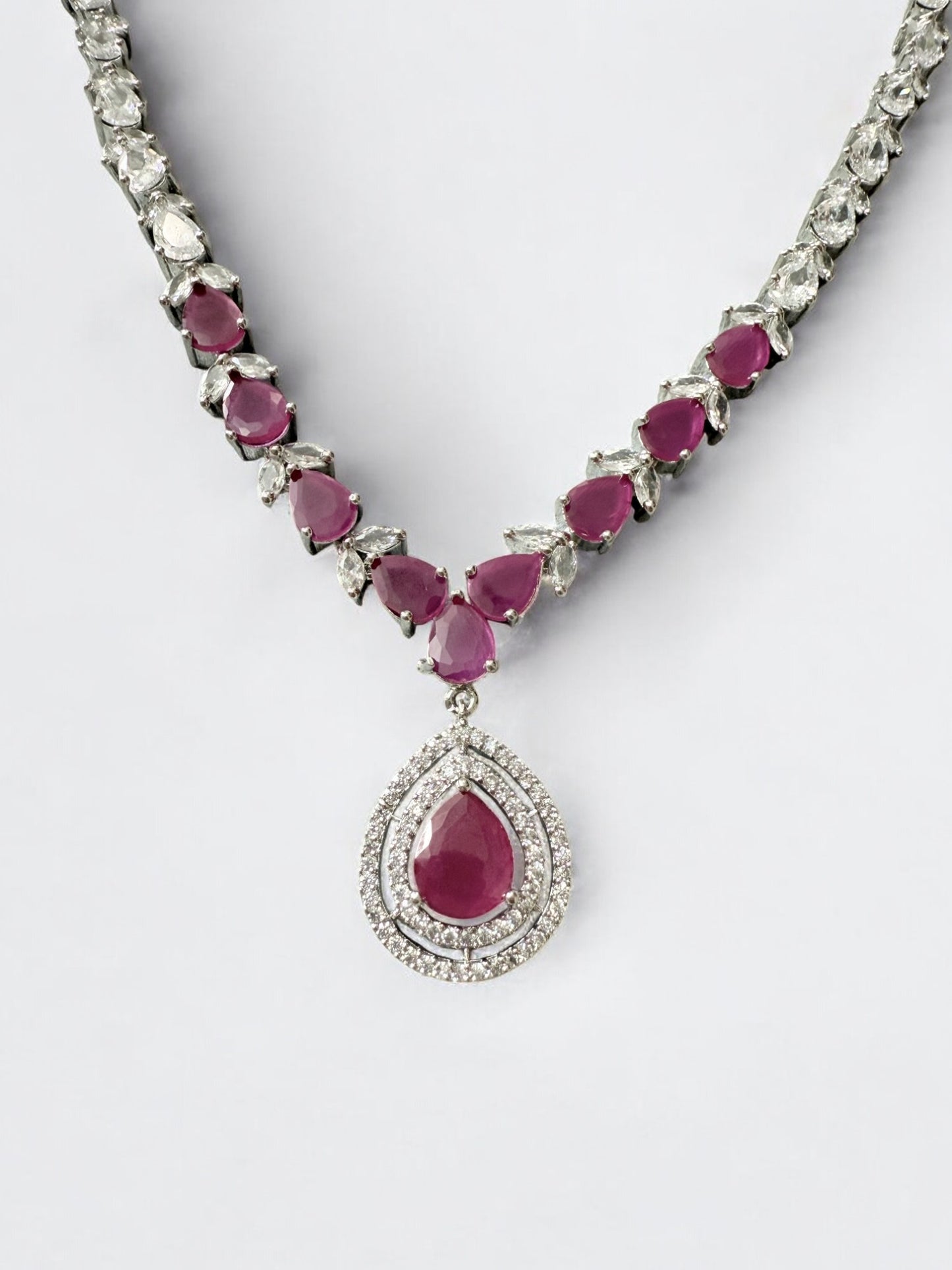Pink Stone-Studded Necklace Set with Matching Earrings