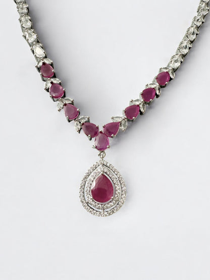 Pink Stone-Studded Necklace Set with Matching Earrings