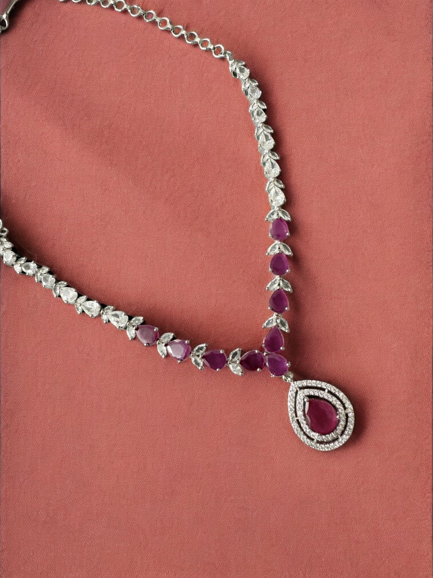 Pink Stone-Studded Necklace Set with Matching Earrings