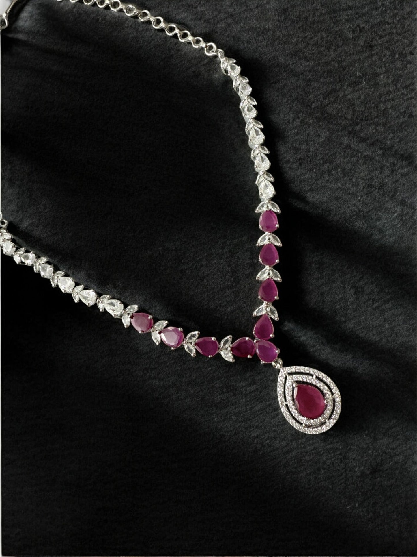 Pink Stone-Studded Necklace Set with Matching Earrings