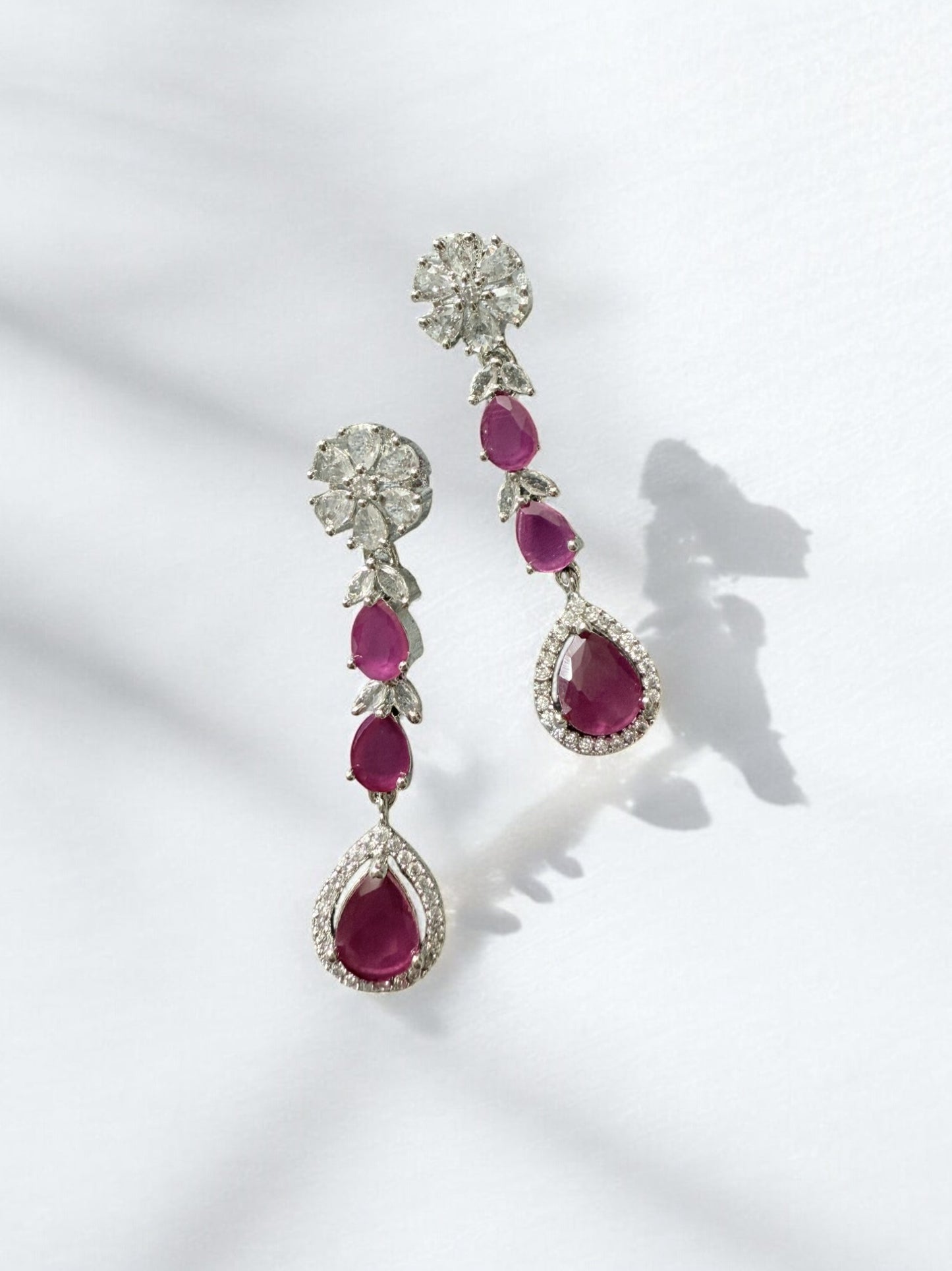 Pink Stone-Studded Necklace Set with Matching Earrings