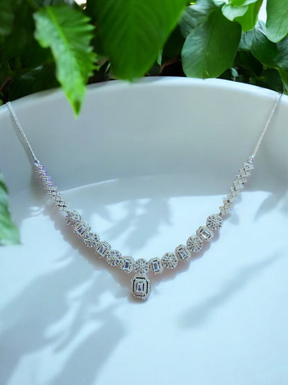 Premium Silver Stone Studded Necklace Set