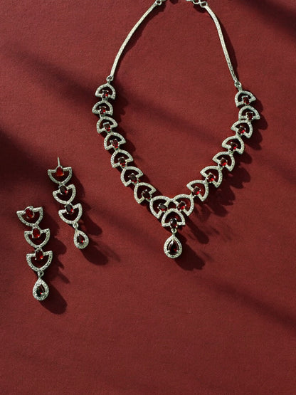 Green Stone-Studded Necklace Set with Matching Earrings